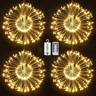 Luz de fuegos artificiales de 8 modos, 120/180 LED, alambre de cobre, luz de hadas de Navidad, luz Starburst para exteriores, fiesta de boda, decoración de jardín