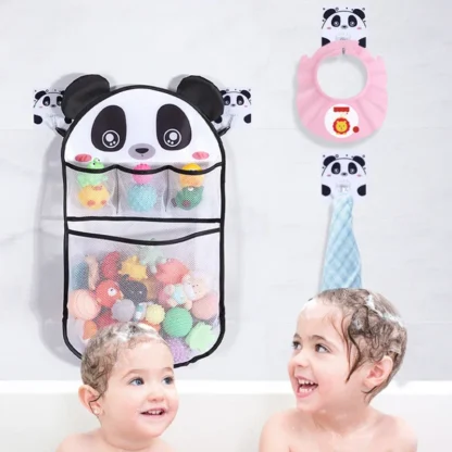 Organizador de juguetes de baño multifunción transparente de dibujos animados para bebé, malla de baño, productos de ducha, bolsa de juego con 2 ganchos de piezas