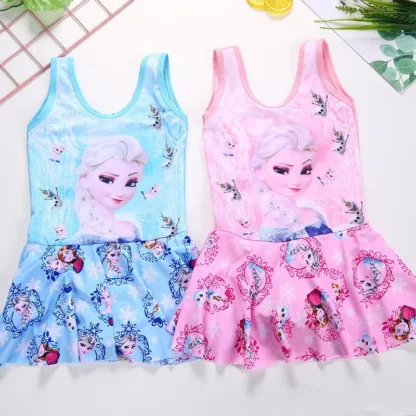 Disney-traje de baño de dos tonos para niña, bañador de Elsa para juego de rol, Halloween, Frozen, Carnaval, playa, color rosa y azul, novedad de verano