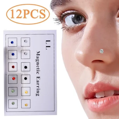 2025 12 Uds. De uñas de nariz no perforadas, tachuelas de diamante no perforadas, pendientes de labio de succión magnética, pendientes pequeños, uñas de nariz magnéticas