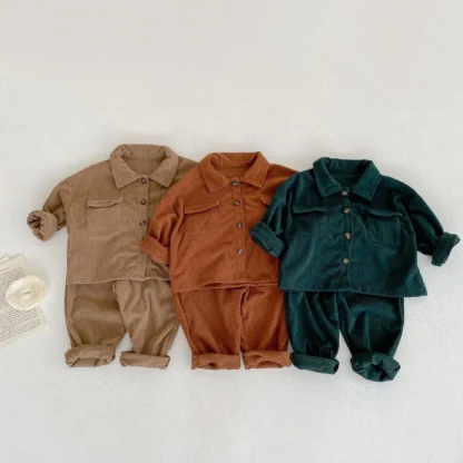 Conjunto de ropa de manga larga para bebé, cárdigan con solapa, chaqueta y pantalones, traje de pana de 2 piezas, trajes informales para niños pequeños, Otoño, nuevo