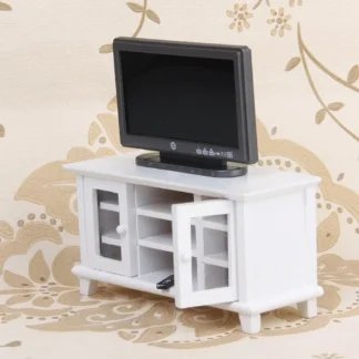 1:12 casa de muñecas en miniatura muebles de sala de estar TV gabinete de televisión blanco