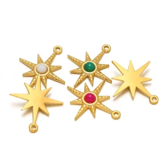 5 uds. De dijes de estrella de ocho puntas de oro de acero inoxidable, colgantes de piedra Natural, suministros para collares DIY, fabricación de pulseras de joyería de 21x24mm