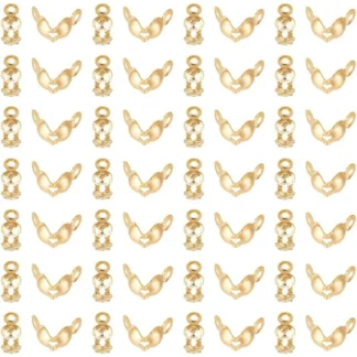 100 Uds puntas de cuentas doradas extremos de Calotte de acero inoxidable cubiertas de nudos de concha abierta puntas de cuentas plegables kit de fabricación de agujeros pequeños de 1,5mm