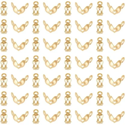 100 Uds puntas de cuentas doradas extremos de Calotte de acero inoxidable cubiertas de nudos de concha abierta puntas de cuentas plegables kit de fabricación de agujeros pequeños de 1,5mm