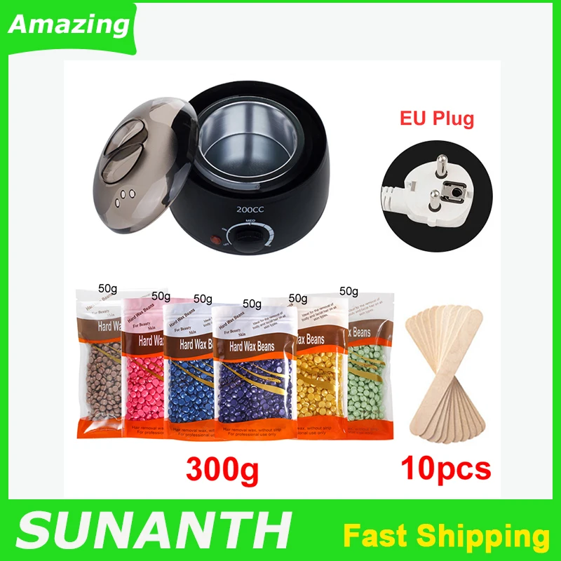 Herramienta de depilación inteligente, calentador de cera para manos y pies, depiladora para el cuidado de la piel, Kit de máquina de cera de parafina + granos de cera, 200ml