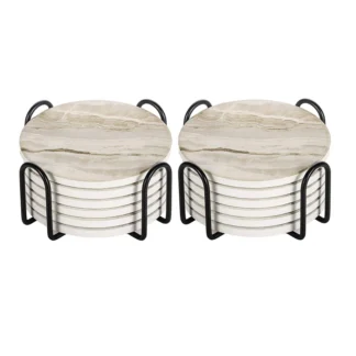 Posavasos absorbentes con soporte, posavasos de cerámica de estilo mármol para decoración del hogar, oficina y fiesta