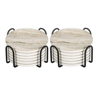 Posavasos absorbentes con soporte, posavasos de cerámica de estilo mármol para decoración del hogar, oficina y fiesta