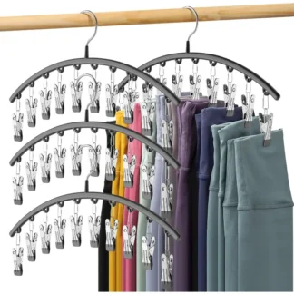 Organizador de mallas para armario, perchas de Metal para pantalones de Yoga, paquete de 4 con/10 Clips que soporta 40 mallas, organizador de armario colgante que ahorra espacio