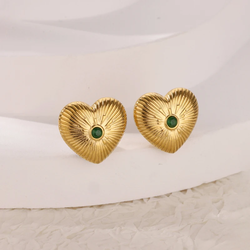 Pendientes con forma de corazón de circón para mujer, aretes femeninos bonitos de acero inoxidable, Color dorado, nueva tendencia, regalo de joyería para boda
