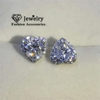 CC-pendientes de plata 925 con circonita cúbica para mujer, joyería nupcial con forma de corazón, aguja, compromiso, envío directo, CCE663