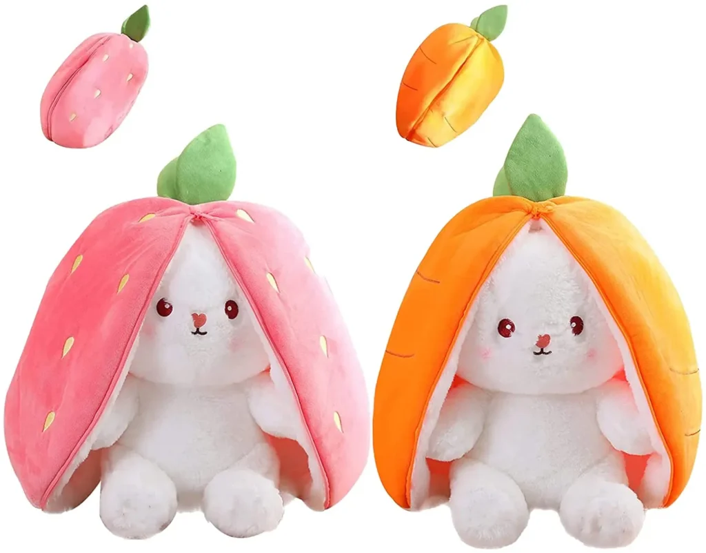 Conejo de Pascua de peluche para niños, de 2 piezas conejo de peluche suave, regalo de 7 ", fresa + zanahoria