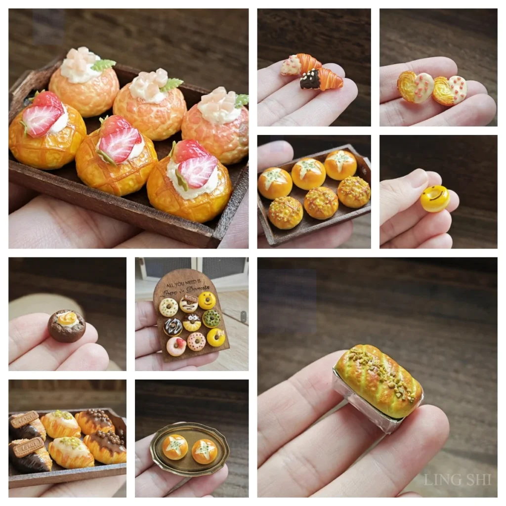 Modelo de pan de arcilla en miniatura para casa de muñecas, comida de imitación, decoraciones de juguete, oso, galleta, cachorro caliente, sándwich, Bjd, Snack, accesorios de escena de muñeca
