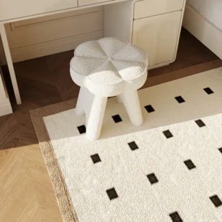 Taburete de maquillaje Sherpa, asiento de tocador con forma de flor, resistente a las manchas, antideslizante, estilo crema, adecuado para dormitorio y sala de estar
