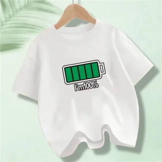 Camiseta con batería completa/baja energía para niños, Tops informales de cuello redondo, camiseta divertida, ropa para estudiantes, 2023