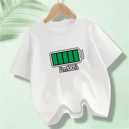 Camiseta con batería completa/baja energía para niños, Tops informales de cuello redondo, camiseta divertida, ropa para estudiantes, 2023