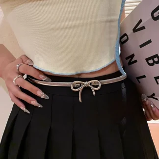 Ins-Cinturón con nudo de lazo de Metal para mujer, cinturón elástico ajustable Y2k Vintage, falda, pantalones, accesorios, cadena de cintura de Metal para chica de verano