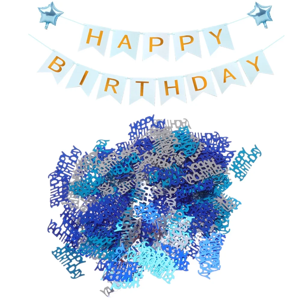 1 paquete de 15g de confeti de feliz cumpleaños, decoración de mesa, confeti, suministros para fiesta de cumpleaños (azul + plata)