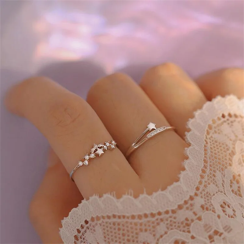 Anillo de estrella de circón a la moda para mujeres y niñas, joyería para fiesta, boda, cumpleaños, regalo e163