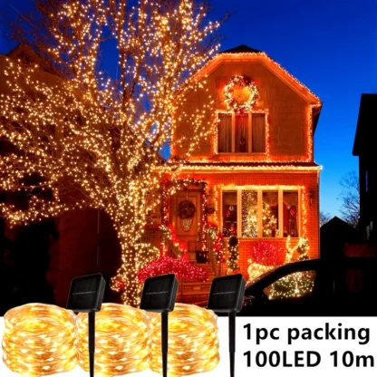 1 paquete de luces de cadena de alambre de cobre con energía Solar para exteriores, 8 modos de luces de hadas para fiesta en el jardín, patio, Navidad, 100LED