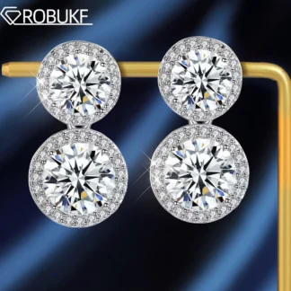 Pendientes de moissanita de plata de ley S925 para mujer, joyería de gota de diamante redondo doble con certificado GRA, Color D, VVS, 5cttw
