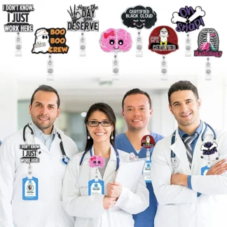 Carrete retráctil con purpurina para insignia de enfermera, 2 uds., bonito Anime, etiqueta de nombre para fiesta de Halloween, tarjetero de identificación, cordón para llaves