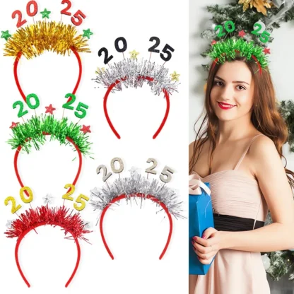Diadema con lentejuelas brillantes para Año Nuevo, tocado de Navidad, Aro para el pelo para fiesta de Nochevieja, accesorio para fotos de Noel, 2025