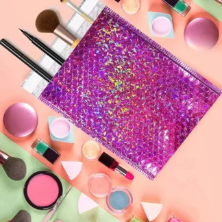 Bolsa de correo acolchada para mensajería, sobres holográficos resistentes al agua, 50 piezas, color rojo burbuja