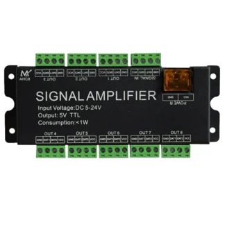 Amplificador de señal de tira LED de 8 canales, salida de señal WS2812 5V SPI TTL para WS2811 WS2815 WS2813 SK6812 píxeles DC5-24V de luz LED