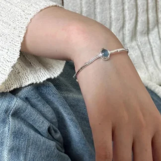 Pulsera de plata 925 para mujer y niña, brazalete Irregular de piedra azul mate, joyería de moda, regalo, venta al por mayor