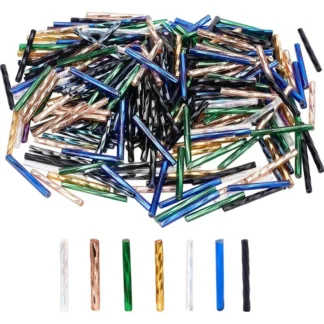 420 Uds. Cuentas de corneta retorcidas de vidrio de 7 colores, tubo opaco electrochapado, cuentas de semillas de corneta de 25 ~ 26x2,5mm de tubo largo, kit de cuentas de vidrio checo