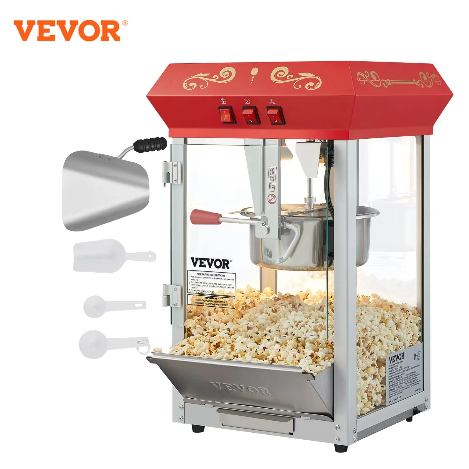 Máquina de palomitas de maíz comercial VEVOR, hervidor de 8 Oz, máquina de palomitas de maíz de encimera de 850 W para 48 tazas por lote, Popper estilo teatro