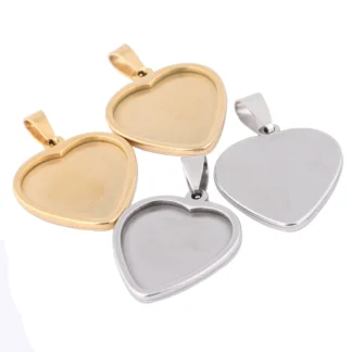 Bandejas de cabujón de corazón de 20mm, 5 uds., ajustes de Base de colgante chapado en oro de acero inoxidable para fabricación de joyas y collares con dijes