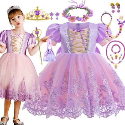 Vestido de Rapunzel de malla para niñas, disfraz de princesa con lentejuelas enredadas para Cosplay, Halloween, fiesta de cumpleaños, Navidad, 1-6T