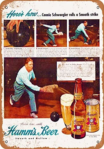Letrero de metal - Hamm's Beer and Bowling - aspecto vintage
