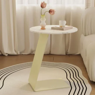 Mesa de centro de sofá para sala de estar, mesita de noche de tablero de roca redonda, mesa lateral Simple tipo C, muebles prácticos versátiles para el hogar, CX988MK