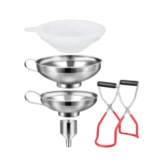 Juego de embudo de acero inoxidable, embudo de mermelada de cocina, embudo de relleno, embudo de preservación con levantadores de frascos y filtro