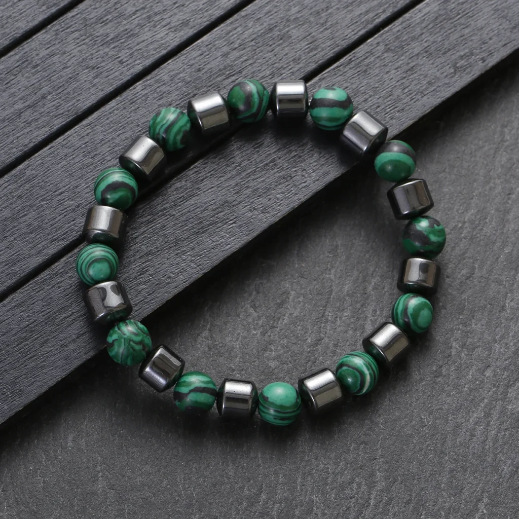 Pulsera de piedra de malaquita verde Natural para hombres y mujeres, joyería curativa de hematita hecha a mano, pulseras de cuentas, pulsera de Yoga de energía