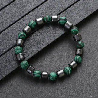 Pulsera de piedra de malaquita verde Natural para hombres y mujeres, joyería curativa de hematita hecha a mano, pulseras de cuentas, pulsera de Yoga de energía