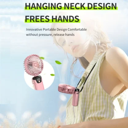 Ventilador de cuello portátil, manos libres, ergonómico, 3 velocidades, pantalla Digital, recargable, ABS duradero, Ideal para uso en exteriores, 1 unidad
