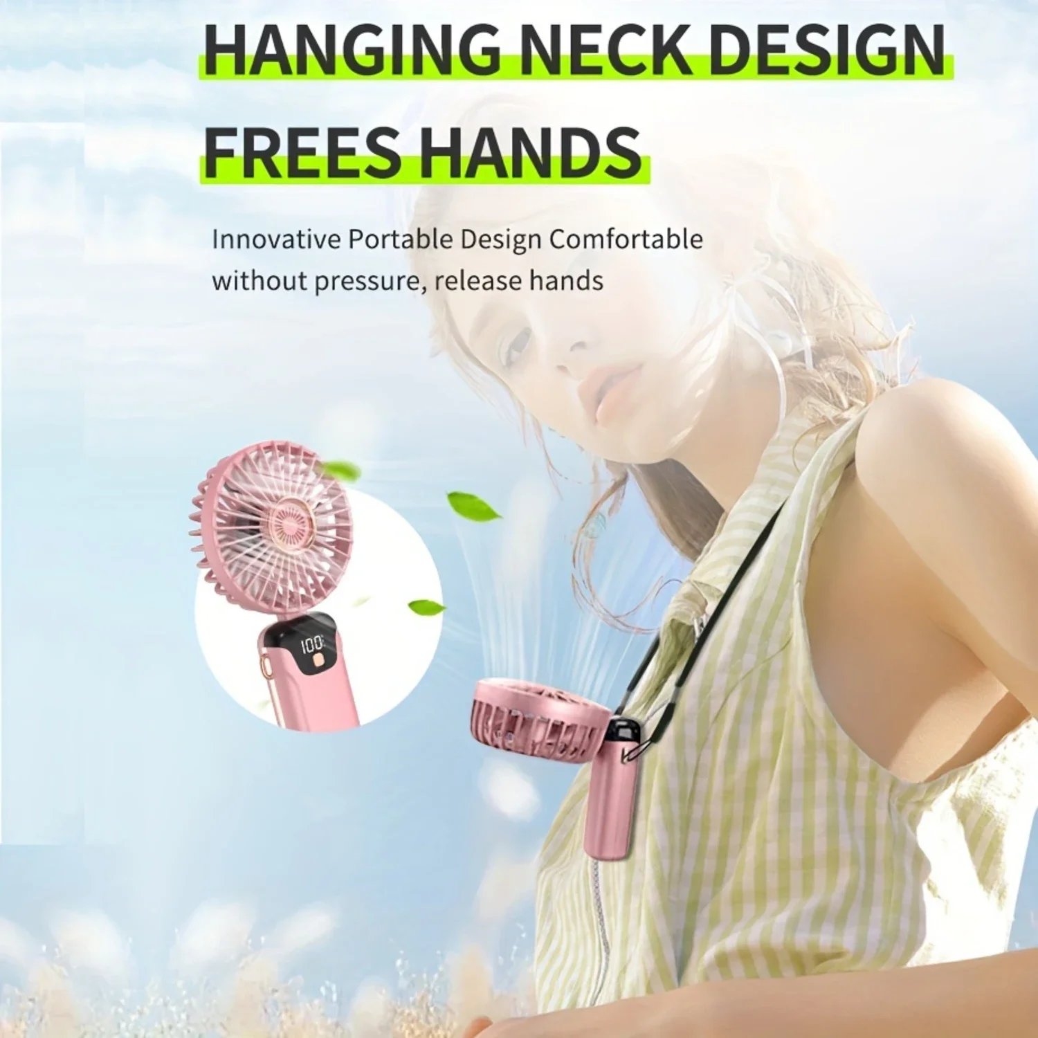 Ventilador de cuello portátil, manos libres, ergonómico, 3 velocidades, pantalla Digital, recargable, ABS duradero, Ideal para uso en exteriores, 1 unidad