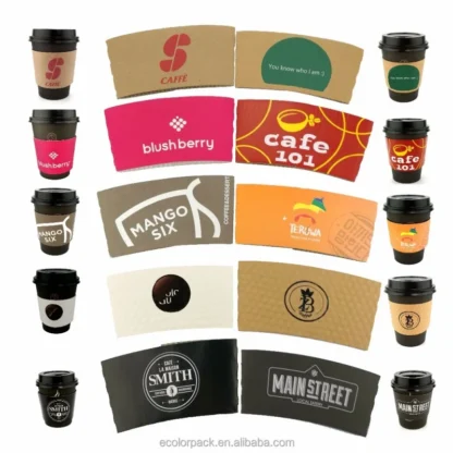Funda de taza de café de papel desechable impresa personalizada, producto personalizado, negro, 8, 12, 16 oz