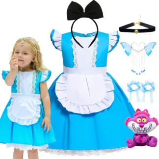 Disfraz de Cosplay de Alicia para niña, vestido de Lolita de sirvienta de corton azul, disfraz de personaje del país de las maravillas de película, ropa de disfraz de Halloween
