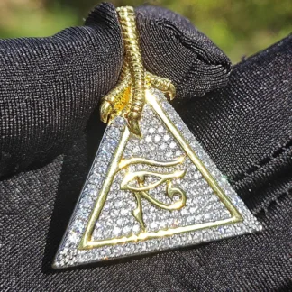 Hip Hop 3A + CZ piedra pavimentada Bling helado el ojo de Horus en pirámide colgante collar para hombres rapero joyería Color oro plata