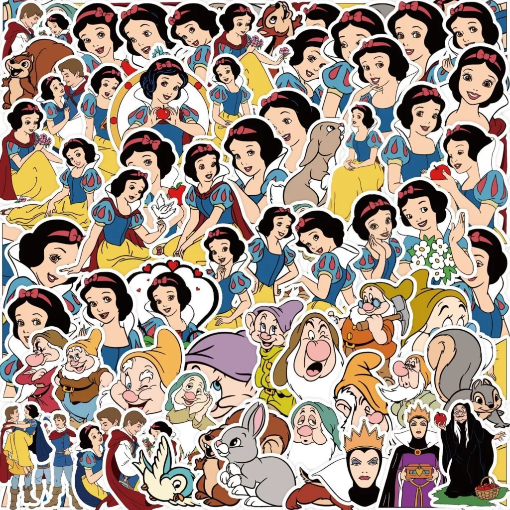 Pegatinas de princesa Blancanieves de dibujos animados de Disney, calcomanías de película de Anime, monopatín, guitarra, portátil, teléfono, lindo juguete adhesivo Kawaii, 10/50 piezas