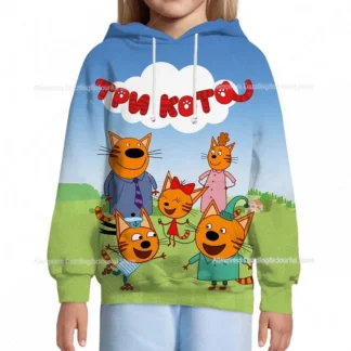 TpnkoTa-sudaderas con capucha de tres gatitos para niños y niñas, jerséis de gatos electrónicos, sudaderas con capucha de mi familia rusa, Sudadera de tres gatos felices