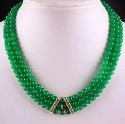 Fine jewelry  Fashion 3Rows 6mm Green Emerald 8mm Ruby Gemstone Round Beads Necklace17-19''AAA