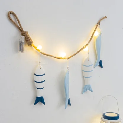 Colgante de pared de pez mediterráneo, adorno de cadena de luz LED, decoración del hogar, dormitorio, cafetería, Bar, tema náutico del océano