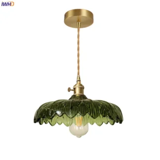 IWHD-lámpara colgante LED de cristal verde, accesorio de decoración interior para el hogar, dormitorio, sala de estar, Bar, café, cobre, moderna