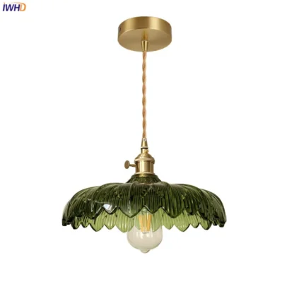 IWHD-lámpara colgante LED de cristal verde, accesorio de decoración interior para el hogar, dormitorio, sala de estar, Bar, café, cobre, moderna